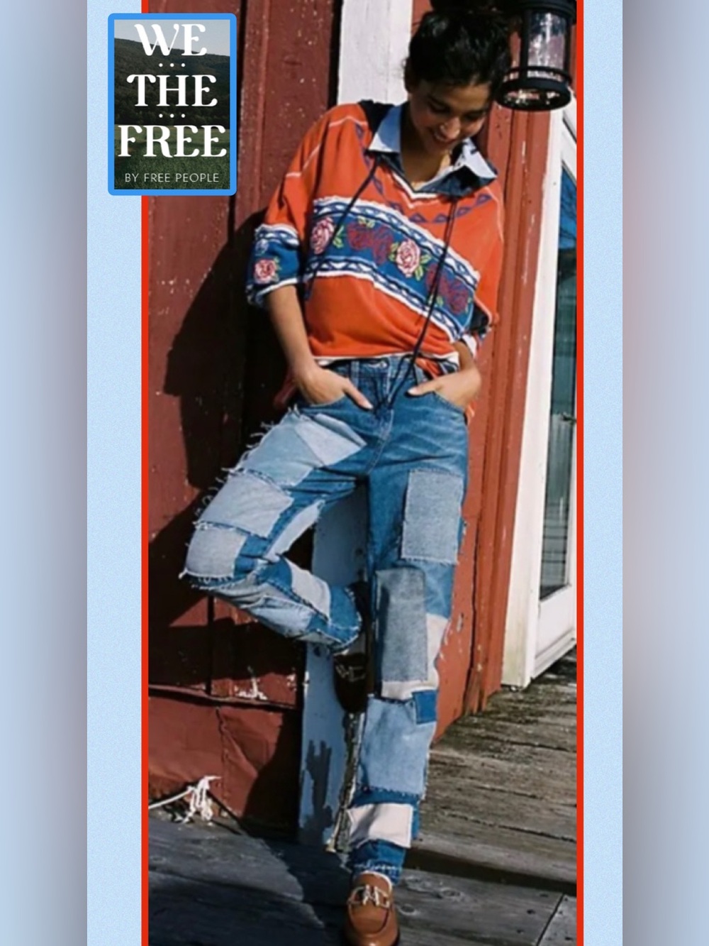 Free People We The Free Bare With Me Jeans Patchwork denim Jeans Boho Sz 27